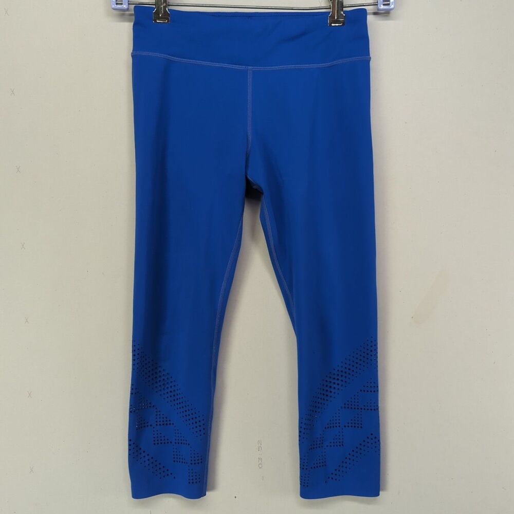 Athleta Girl Leggings L 12 Blue Vented Laser Cut Ankle Yoga Gym Performance